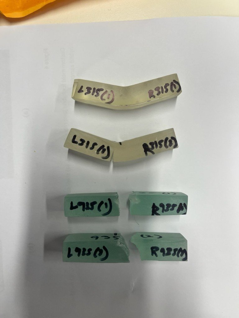 Material specimens after bend and fracture testing