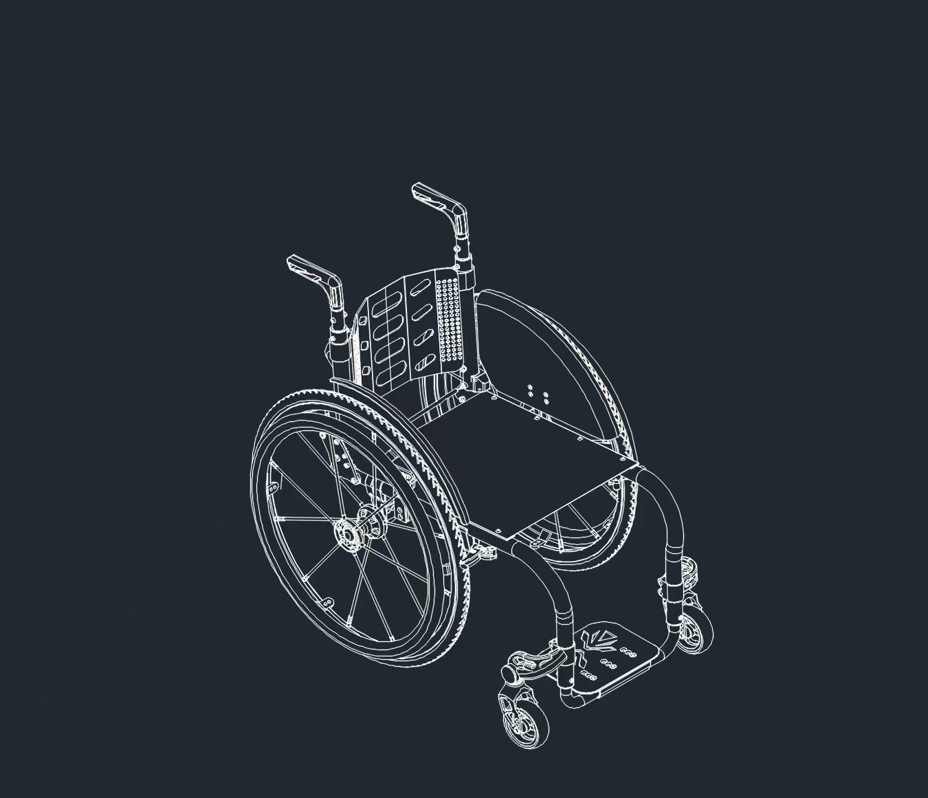 Hand sketches, CAD frame model, and seat prototype testing in the workshop